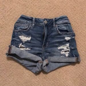 Blue Denim Shorts “Ne(x)t Level Stretch” Hi-Rise Shortie American Eagle